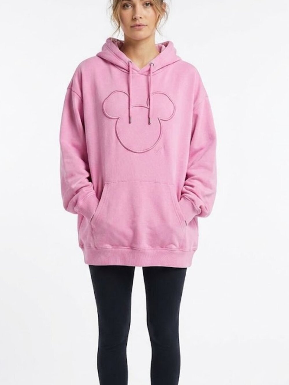 Disney H&M Mickey Hoodie Pullover Pink Oversized HoodedSweatshirt Women's Size M